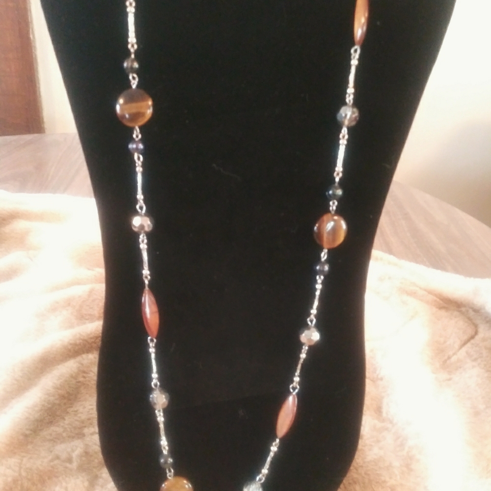 South African Tigers Eye, Pearl & Shell Necklace